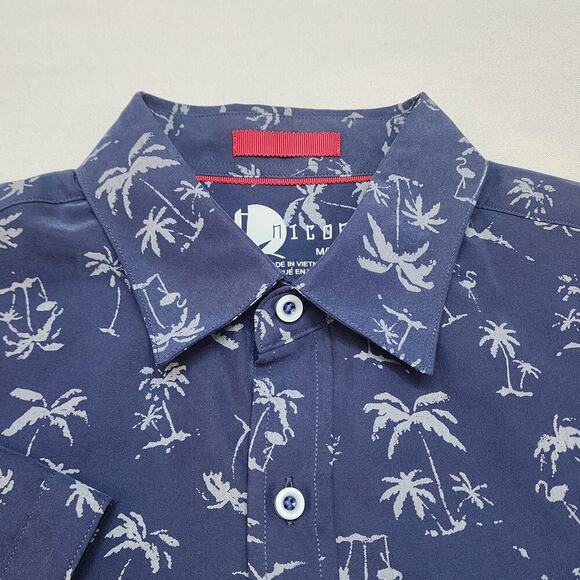 Nicoby Short Sleeve Soft Mens Button Down Shirt Blue Palm Trees Sz M - Picture 4 of 7